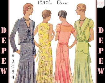 Abito da cucito vintage da donna degli anni '30 e bolero con finiture smerlate #3054 - DOWNLOAD immediato