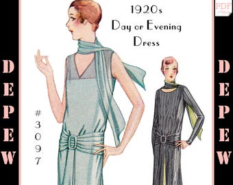 Vintage Sewing Pattern Ladies' 1920s Day or Evening Dress #3097 34" Bust - INSTANT DOWNLOAD