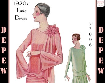 Vintage Sewing Pattern Ladies' 1920s Dress with Drapery #3096 38" Bust - INSTANT DOWNLOAD