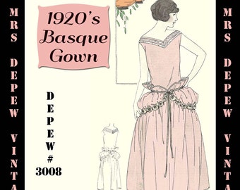 Vintage Sewing Pattern Instructions 1920s Easy Basque Dress Ebook PDF Depew 3008 -INSTANT DOWNLOAD-