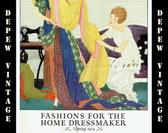 1920 年代のビンテージ裁縫本、1924 年春の家庭向けファッション、ドレスメーカー小冊子、業界誌 - 即時ダウンロード