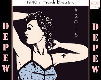 Vintage Sewing Pattern Ladies 1940's French Bra Multisize Depew 2016 -INSTANT DONWLOAD