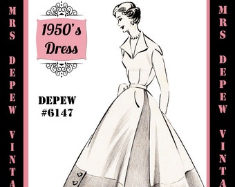 Vintage Sewing Pattern Template & Scale Rulers 1950s Contrast Hem Dress in Any Size - PLUS Size Included -  6147 -INSTANT DOWNLOAD-