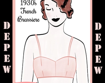 Modello di cartamodello vintage e righelli per reggiseno basic francese anni '30 in qualsiasi taglia di seno - Taglie forti incluse - 610 - DOWNLOAD IMMEDIATO -