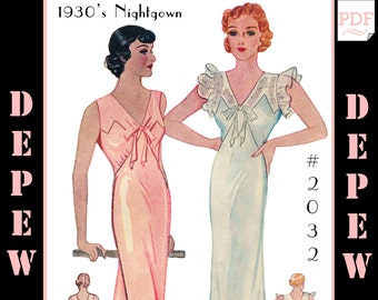 Vintage Sewing Pattern 1930s Ladies' Nightgown Negligee #2032 - INSTANT DOWNLOAD PDF