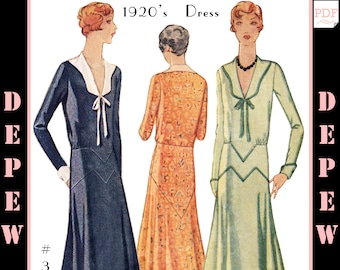 Vintage Sewing Pattern Ladies' 1920s Long Sleeve Dress #3059 - INSTANT DOWNLOAD