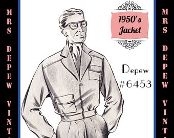 Menswear Vintage Sewing Pattern 1950's Men's Jacket in Any Size Depew 6453 - Plus Size Included -INSTANT DOWNLOAD-