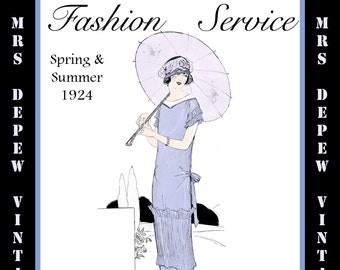 1920s Vintage Sewing Book Spring Summer 1924 Fashion Service Magazine Dressmaking E-book Featuring Hats and Dresses -INSTANT DOWNLOAD-