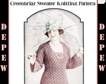 1919 Ladies' Vintage 1910s Square Neck Sweater Knitting Pattern Reproduction -The Greenbriar - INSTANT DOWNLOAD