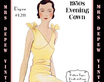 Vintage Sewing Pattern Template & Scale Rulers 1930s Evening Gown in Any Size- PLUS Size Included-  1211 -INSTANT DOWNLOAD-