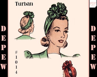 Vintage Sewing Pattern 1940s Turban Rosette Hat One Size #1014 -INSTANT DOWNLOAD-