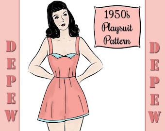 Vintage Sewing Pattern Template & Scale Rulers 1950s Play Suit or Romper in Any Size - PLUS Size Included -  5586 -INSTANT DOWNLOAD-