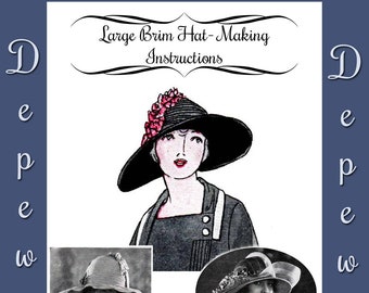 Vintage Sewing Pattern 1920's Large Brim Hat Depew 3018 Digital Print at Home Version -INSTANT DOWNLOAD-
