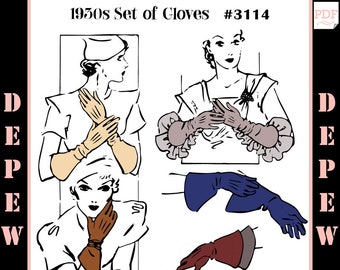 Vintage Schnittmuster 1930er Jahre Damenhandschuhe in 5 Varianten Depew #3114 -INSTANT DOWNLOAD-