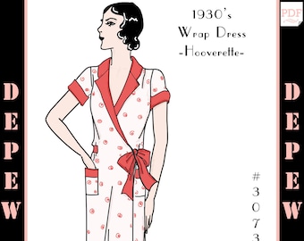 Multi Size Vintage Sewing Pattern 1930s Ladies' Wrap Dress #3073- 32 34 36 38 40 42 44 46 48 50 Bust - INSTANT DOWNLOAD