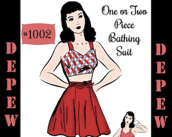 Vintage Sewing Pattern 1940s Ladies' Pin Up Bathing Suit 36" Bust  #1002 -INSTANT DOWNLOAD-