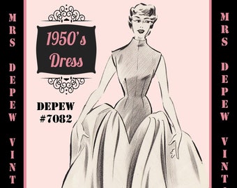 Vintage Sewing Pattern Template & Scale Rulers 1950's Evening Cocktail Dress Any Size - PLUS Size Included -  7082 -INSTANT DOWNLOAD-