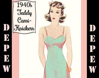 Vintage Sewing  Lingerie Pattern 1940s Teddy Cami-Knickers #2010 -INSTANT DOWNLOAD-