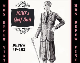 Menswear Vintage Sewing Pattern 1930's Men's Golf Suit Coat and Trousers in Any Size Depew F-102 - Plus Size Included -INSTANT DOWNLOAD-