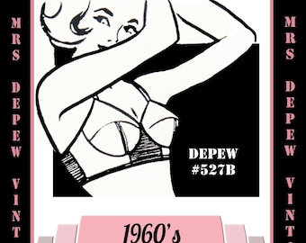 Vintage Sewing Pattern Template & Scale Rulers 1960's Bullet Bra in Any Size - PLUS Size Included -  527B -INSTANT DOWNLOAD-