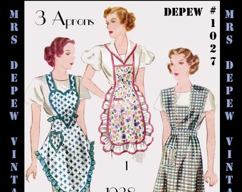 Vintage Sewing Pattern Reproduction Apron in 3 Styles 1930's Digital Print-At-Home Depew 1027 -INSTANT DOWNLOAD-