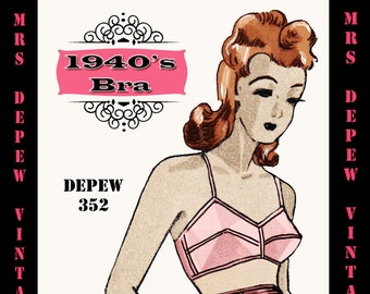 Vintage Sewing Pattern Template & Scale Rulers 1940s French Bra  Any Bust Size- PLUS Size Included-  352 -INSTANT DOWNLOAD-