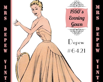 Vintage Sewing Pattern Template & Scale Rulers 1950s Ladies' Strapless Evening Gown -Any Size - PLUS Size Included -  6421-INSTANT DOWNLOAD-