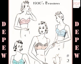 Vintage Sewing Pattern 1930s Long Line or Strapless Bra #2031 Multisize PDF 32 34 36 38 40 42 44 Bust - INSTANT DOWNLOAD