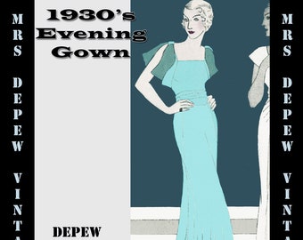Vintage Sewing Pattern Template & Scale Rulers 1930s Evening Gown with Gored Skirt -Any Size- Plus Size Included-  A-1051 -INSTANT DOWNLOAD-