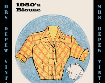 Vintage Sewing Pattern Template & Scale Rulers 1950s Short Sleeve Blouse in Any Size - PLUS Size Included -  6060 -INSTANT DOWNLOAD-