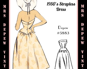 Vintage Sewing Pattern Template & Scale Rulers 1950s Strapless Dress, Bolero Any Size - PLUS Size Included -  5883 -INSTANT DOWNLOAD-