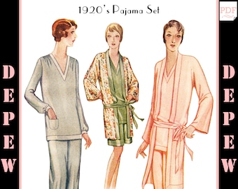 Vintage Sewing Pattern 1920s Ladies' Pajama Set #3068 -INSTANT DOWNLOAD PDF