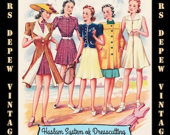 Haslam Dresscutting Book No. 10 Spring/Summer 1940 Vintage Sewing Pattern E-book with 22 Pattern Draftings - INSTANT DOWNLOAD