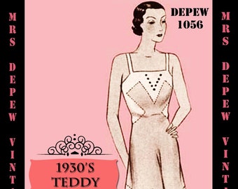 Modello di cartamodello per cucito vintage e righelli in scala per canottiere e mutandine Teddy francesi anni '30 - Qualsiasi taglia - Taglie forti incluse - 1056 - DOWNLOAD IMMEDIATO -