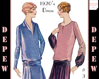 Vintage Sewing Pattern Ladies' 1920s Long Sleeve Dress #3047 - INSTANT DOWNLOAD