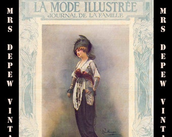 Rare 1914 Edition of La Mode Illustrée Magazine with Original 36 Sewing Patterns - INSTANT DOWNLOAD