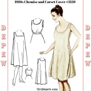 Vintage Sewing Pattern Ladies' 1910s Chemise Slip and Corset Cover #3159 Paper Version