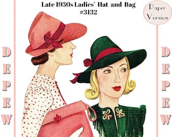 Vintage Sewing Pattern Ladies' 1930s Hat & Bag #3132 -Paper Version