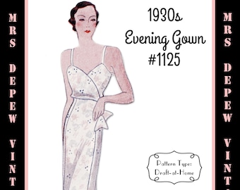 Vintage Sewing Pattern Template & Scale Rulers 1930s Evening or Wedding Gown in Any Size #1125 - PLUS Size Included -INSTANT DOWNLOAD-