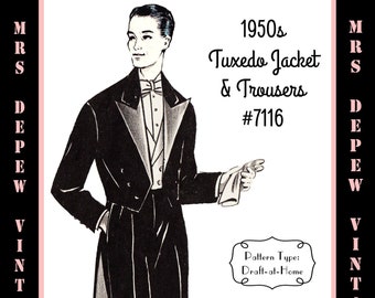 Menswear Vintage Sewing Pattern Men's Formal Tuxedo Jacket and Trousers in Any Size - PLUS Size Included -Depew 7116 -INSTANT DOWNLOAD-