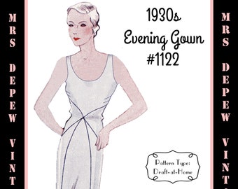 Vintage Sewing Pattern Template Scale Rulers 1930s Evening Gown Any Size Depew 1122- PLUS Size Included -INSTANT DOWNLOAD-