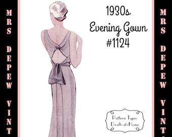 Modello di cartamodello vintage e righelli per abito da sera o da sposa anni '30 in qualsiasi taglia #1124 - Taglie forti incluse - DOWNLOAD IMMEDIATO -