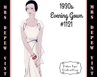 Vintage Sewing Pattern Template & Scale Rulers 1930s Evening Gown in Any Size #1121- PLUS Size Included -INSTANT DOWNLOAD-