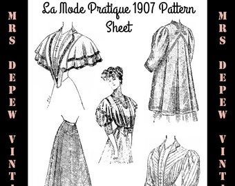 Sewing Pattern Supplement Sheet La Mode Pratique French Ladies Magazine No. 14 6 Avril 1907 - INSTANT DOWNLOAD