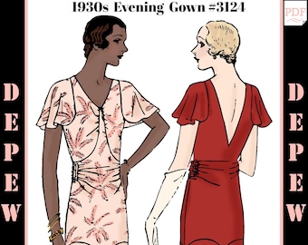 Vintage Sewing Pattern 1930s Paris Couture Designer Ladies' Dress or Evening Gown #3124 by Clair Soeurs- INSTANT DOWNLOAD