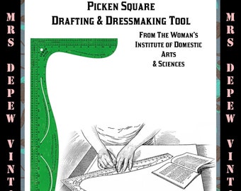 Antique Picken Square Ladies&#39; Tailor Square Sewing Pattern Drafting Dressmaking Tool - Digital Print-at-Home Reproduction