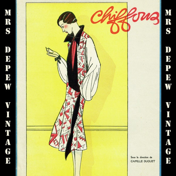 Vintage French, English Magazine Chiffons August 1925 1920s Fashion & Couture Lelong Illustrations -INSTANT DOWNLOAD