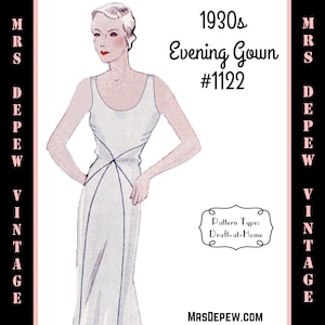 Vintage Sewing Pattern Template Scale Rulers 1930s Evening Gown Any Size Depew 1122- PLUS Size Included -INSTANT DOWNLOAD-