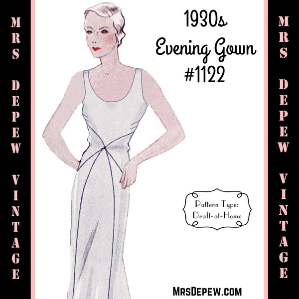 Vintage Sewing Pattern Template Scale Rulers 1930s Evening Gown Any Size Depew 1122- PLUS Size Included -INSTANT DOWNLOAD-