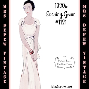 Vintage Sewing Pattern Template & Scale Rulers 1930s Evening Gown in Any Size #1121- PLUS Size Included -INSTANT DOWNLOAD-